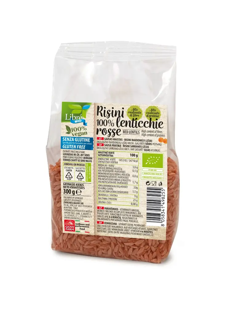 RISINI raudonieji lęšiai MAKARONAI, 300g