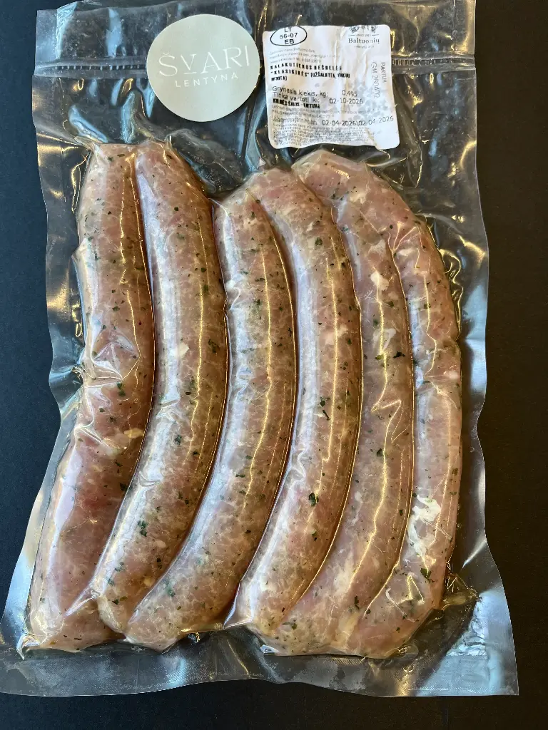 Kalakutienos dešrelės "Klasikinės" BE KITŲ PAUKŠTIENOS DALIŲ 500-600g