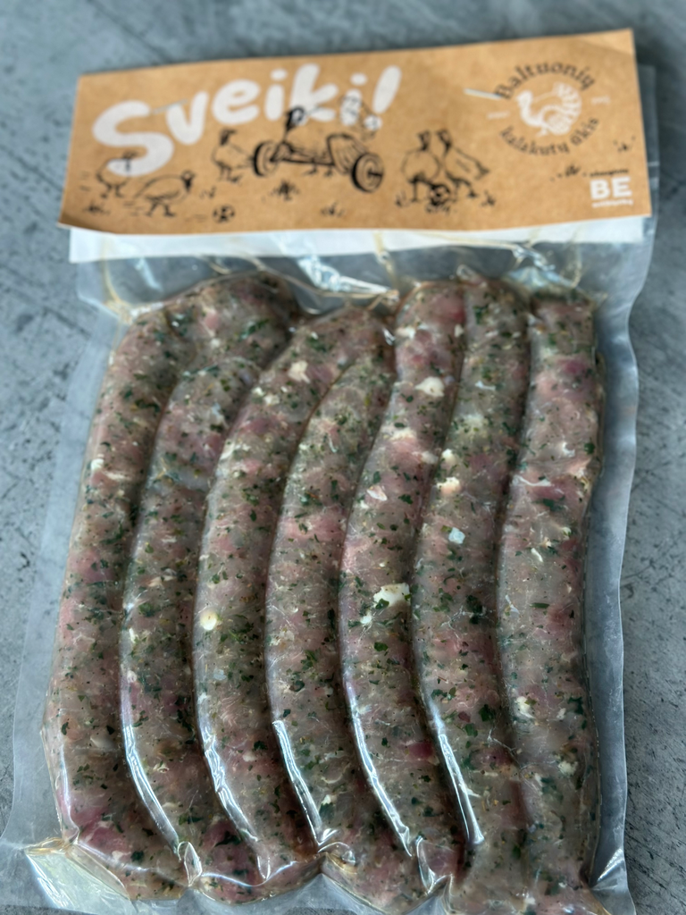 Kalakutienos dešrelės "Aromatingos" BE KITŲ PAUKŠTIENOS DALIŲ 500-600g