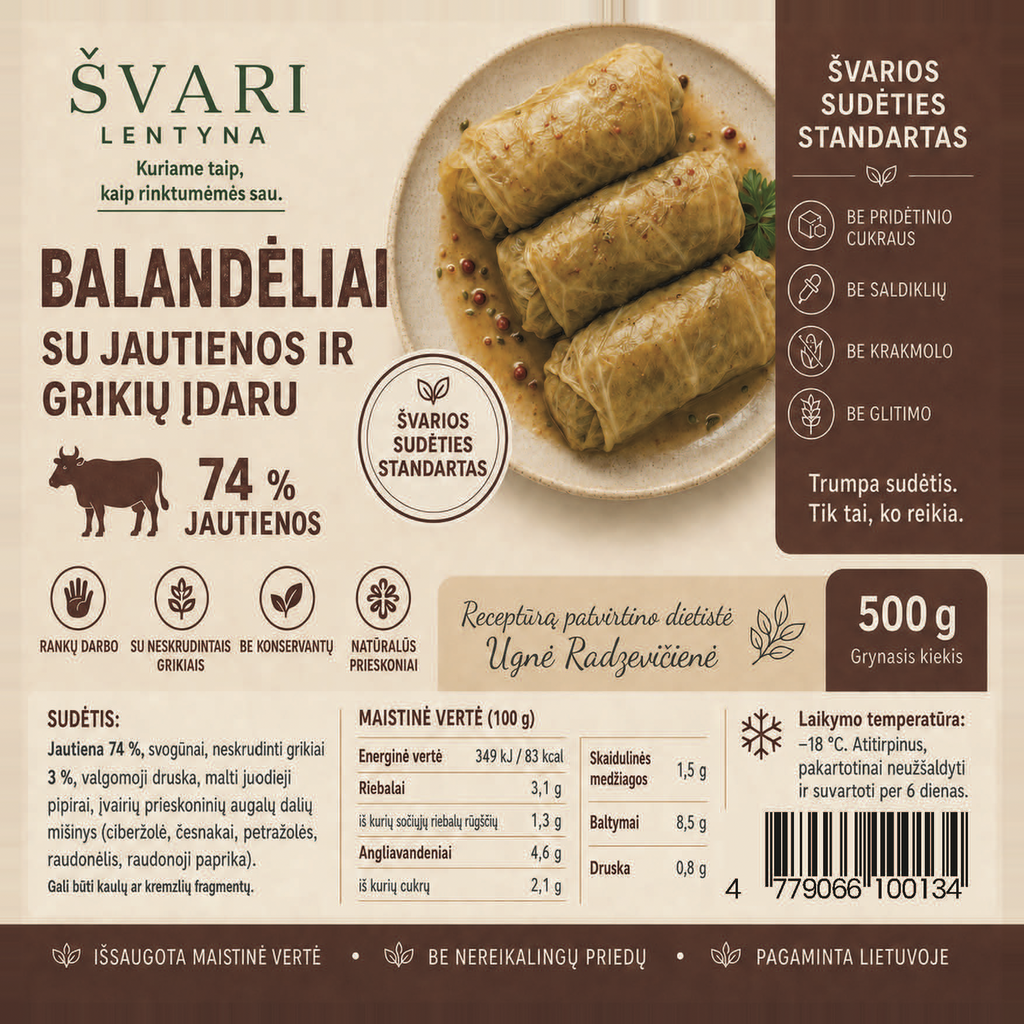 Balandėliai su jautienos ir grikių įdaru, 500g
