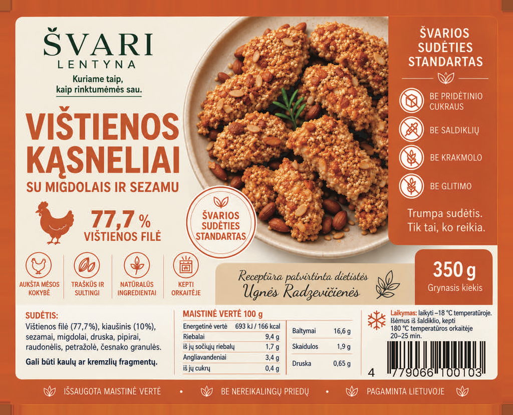 VIŠTIENOS KĄSNELIAI su migdolais ir sezamu, 350g