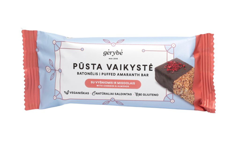 "PŪSTA VAIKYSTĖ" batonėlis - su vyšniomis ir migdolais, 40g